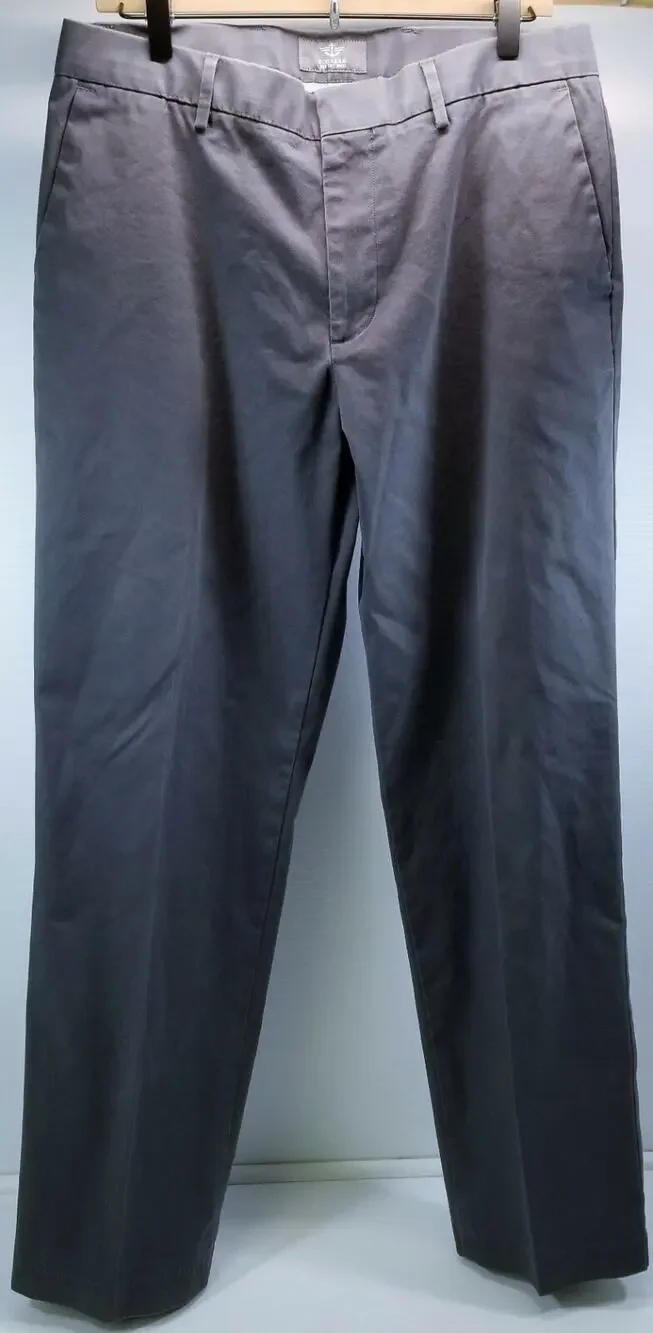 F5) Dockers Straight Fit D2 Iron Free Khaki Gray Pants 34x34 Flat Front